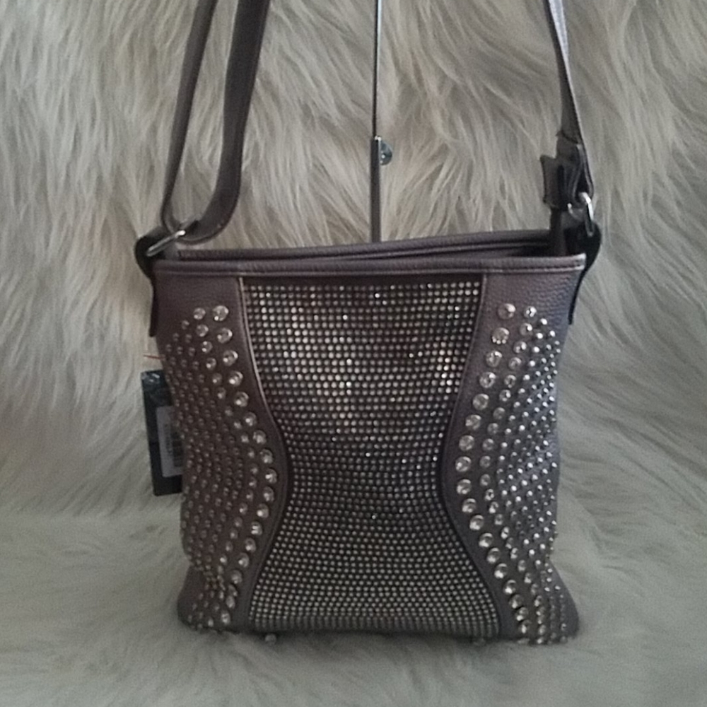 BRILLIANT PEWTER RHINESTONE CROSSBODY SLING